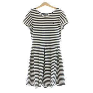ポロ ラルフローレン POLO RALPH LAUREN ワンピース フレア ひざ丈 半袖 ボーダー柄 女の子 XL 16 紺 ネイビー 白 ホワイト 0200011684 /KU キッズ