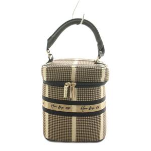 ハーリップトゥ Her lip to HLT Jacquard Vanity Bag バニティバッグ ジャガード チェック柄 コンパクトミラー チャーム付き ゴールドカラー 黒 ブラック /KU レディース