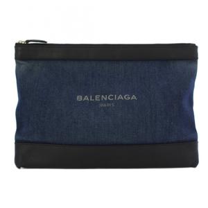 バレンシアガ BALENCIAGA ネイビークリップM クラッチバッグ デニム レザー インディゴ 420407 /BM ■OH レディース