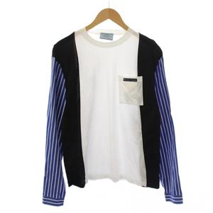 プラダ PRADA Tシャツ カットソー 長袖 クルーネック ストライプ柄 XS 青 白 黒 /BM レディース