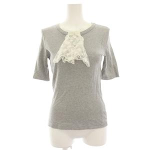 ルイヴィトン LOUIS VUITTON カットソー Tシャツ モノグラムレース フリル 半袖 M グレー /HN レディース