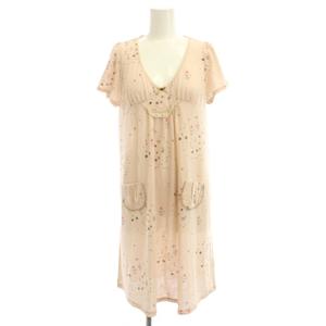 シェリーラファム Cherir la femme ワンピース M ピンク 総柄 Vネック 半袖 ひざ丈 /JP レディース