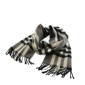 バーバリー BURBERRY マフラー フリンジ チェック柄 カシミヤ グレー 黒 ブラック /AN9 レディース