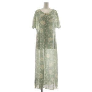 ローラアシュレイ LAURA ASHLEY シアーワンピース ロング 11 黄緑 花柄 半袖 /RR レディース