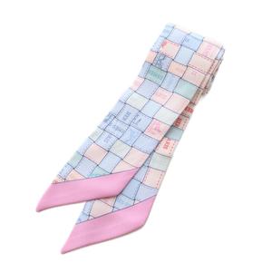 エルメス HERMES ボルデュック オー カレ Bolduc au Carre ツイリー スカーフ リボンスカーフ 絹 シルク 水色 ライトブルー ピンク /YT ■OH レディース