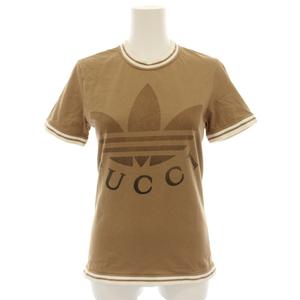 グッチ GUCCI アディダスオリジナルス adidas Originals Tシャツ カットソー クルーネック 半袖 ロゴプリント XS 茶 ブラウン 723405 XJE2D /YT23 レディース