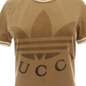 グッチ GUCCI アディダスオリジナルス adidas Originals Tシャツ カットソー クルーネック 半袖 ロゴプリント XS 茶 ブラウン 723405 XJE2D /YT23 レディース