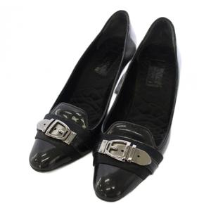グッチ GUCCI パンプス エナメル ヒール 34.5C 黒 ブラック /TK レディース