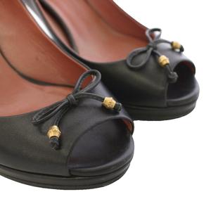 グッチ GUCCI パンプス リボン オープントゥ レザー 34 黒 ブラック /TK レディース