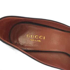 グッチ GUCCI パンプス リボン オープントゥ レザー 34 黒 ブラック /TK レディース
