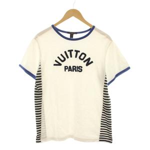 ルイヴィトン LOUIS VUITTON 23SS Tシャツ カットソー 半袖 ロゴ ボーダー S 白 ホワイト 青 ブルー RW232W OB0 FPTB06 /YM レディース