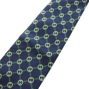 グッチ GUCCI ワイドタイ ネクタイ GGマーク シルク 絹 紺 ネイビー 緑 グリーン /AN ■OH メンズ