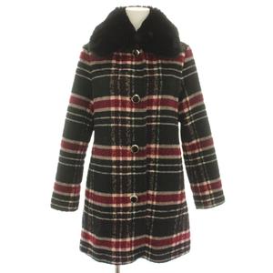 ケイトスペード KATE SPADE トップカラーウールコート アウター チェック柄 フェイクファー M 赤 レッド 黒 ブラック KSWL24762U /YT レディース