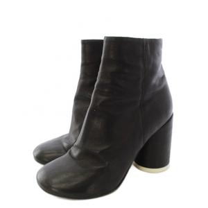 エムエムシックス メゾンマルジェラ MM6 Maison Margiela アナトミックブーツ レザーアンクルブーツ ショートブーツ サイドジップ ハイヒール 37.5 黒 ブラック /HN レディース