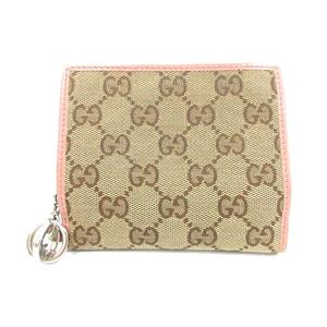 グッチ GUCCI 財布 二つ折り GGキャンバス 茶 ピンク /YH