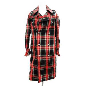 ドゥロワー Drawer コート トレンチ チェック リネン シルク 36 赤 黒