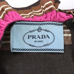 プラダ PRADA ワンピース ひざ丈 半袖 ボーダー コットン シルク 絹 38
