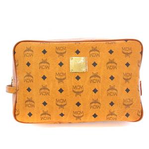 エムシーエム MCM ヴィセトス クラッチバッグ セカンドバッグ レザー ロゴパッチ プリント 総柄 茶 ブラウン /BB レディース