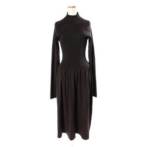 ラグナムーン Lagunamoon 18aw Low ギャザーニット ワンピース ロング 長袖 ウール混 M 茶 ブラウン Tk0402 H レディース 081 ベクトルパーク