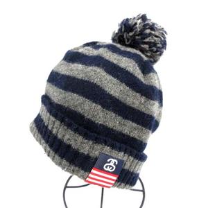 ステューシー STUSSY ニット帽 ポンポン ロゴ ストライプ ウール 帽子 