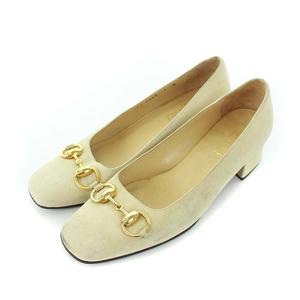 グッチ GUCCI ホースビット スエード パンプス スクエアトゥ チャン 