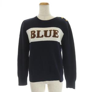 ブルーレーベルクレストブリッジ BLUE LABEL CRESTBRIDGE 19AW ニット セーター クルーネック 長袖 金ボタン ロゴ コットン 38 M 紺 ネイビー 白 ホワイト 茶色 ブラウン ■EC /SI13 レディース