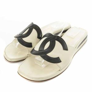 シャネル CHANEL サンダル スリパ ココマーク フラット レザー 24cm 白  