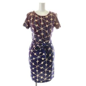ダイアンフォンファステンバーグ DIANE von FURSTENBERG ワンピース 半袖 総柄 ひざ丈 シルク 絹 0 XS 赤 レッド 青 ブルー /AN41 ■IBO26 レディース