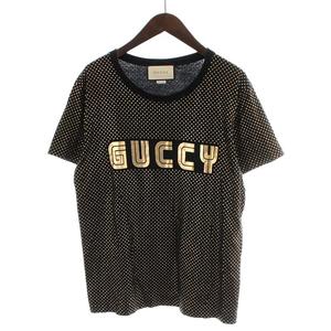 グッチ Tシャツ カットソー ゴールドロゴ×黒 ブラック