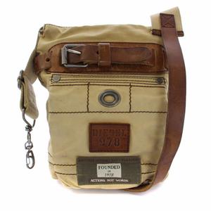 ディーゼル DIESEL ショルダーバッグ ロゴ キャンバス レザー ベージュ 