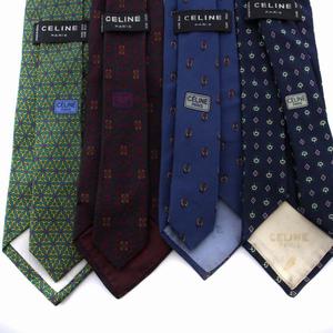 セリーヌ CELINE ネクタイ 4本セット まとめ売り 総柄 シルク 緑