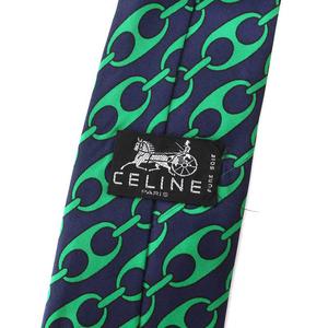未使用品 セリーヌ CELINE ネクタイ 総柄 シルク 紺 ネイビー 緑