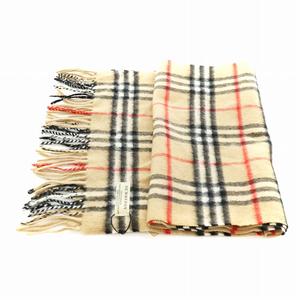 未使用品 バーバリー BURBERRY ノバチェック マフラー フリンジ カシミヤ 茶 ブラウン 黒 ブラック 赤 レッド /AN12 レディース