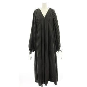 ローレン louren プリーツワンピース フレア マキシ ロング 長袖 Vネック F グレー lo211-06 /HN ▲H レディース