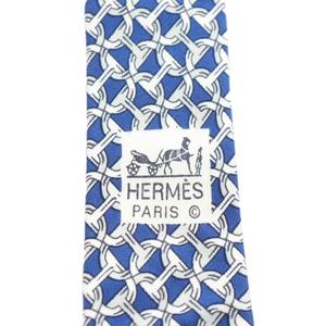 エルメス HERMES レギュラータイ ネクタイ 総柄 シルク 絹 青 ブルー 白 ホワイト /AN2 ■MA ■OH メンズ