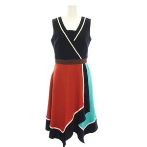 ラブレス LOVELESS ノースリーブ ワンピース ひざ丈 34 紺 ネイビー オレンジ 茶色 水色 62J70-715-28 /YM ■MA レディース