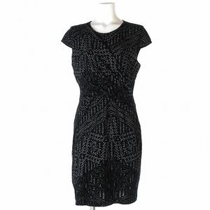 デシグアル Desigual ワンピース 膝丈 フェイク カシュクール タイト 半袖 総柄 黒 L レディース 0 ベクトルパーク