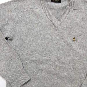 マンシングウェア  グレー カシミア 100% Vネック セーター L カシミヤ 100％ ベスト メンズ 前開き Vネック M L LL 3L