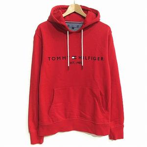 トミーヒルフィガー TOMMY HILFIGER ドローストリング ロゴ フーディ TOMMY HILFIGER ロゴ刺繍 プルオーバーパーカー レッド