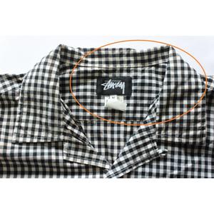 ステューシー STUSSY 半袖ギンガムチェックシャツ M 黒×白 ブラック 