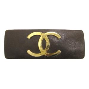 シャネル CHANEL ココマーク バレッタ ブラウン×ゴールド レザー 