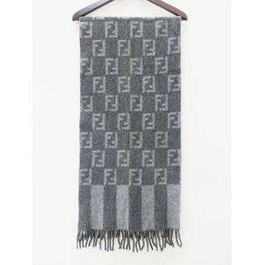 フェンディ FENDI ズッカ柄 マフラー グレー ウール ☆AA☆ 088