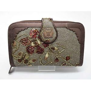 未使用品 アナスイ ANNA SUI 二つ折り 財布 ラウンドファスナー 刺繍 