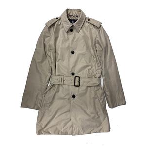 アクアスキュータム AQUASCUTUM 英国製 ナイロン トレンチコート アウター チェック柄 切替 ライトベージュ メンズ サイズ34