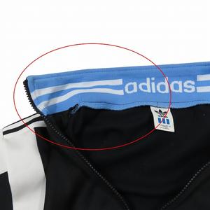90年代物adidas ストライプビンテージジャージ Lサイズ ブラック 80s adidas トラックジャケット 長襟 刺繍ロゴ トレフォイル
