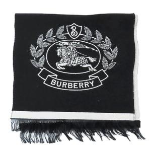バーバリー BURBERRY 大判 リバーシブル マフラー ロゴ フリンジ ショール ブラック メンズ