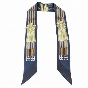 美品 21AW エルメス HERMES シルク100％ ツイリー ナロースカーフ JUMPING ジャンピング ネイビー/5 レディース 
