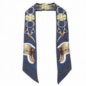 美品 21AW エルメス HERMES シルク100％ ツイリー ナロースカーフ JUMPING ジャンピング ネイビー/5 レディース 
