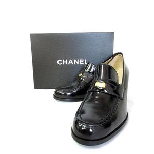 シャネル　CHANEL パンプス　ヒール　ロゴ　ココマーク　エナメル　ブラック CHANEL シャネル パンプス ブラック ココマークロゴ レザー 38