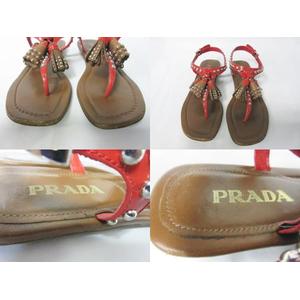 プラダ PRADA サンダル スタッズ タッセル ストラップ レザー フラット 